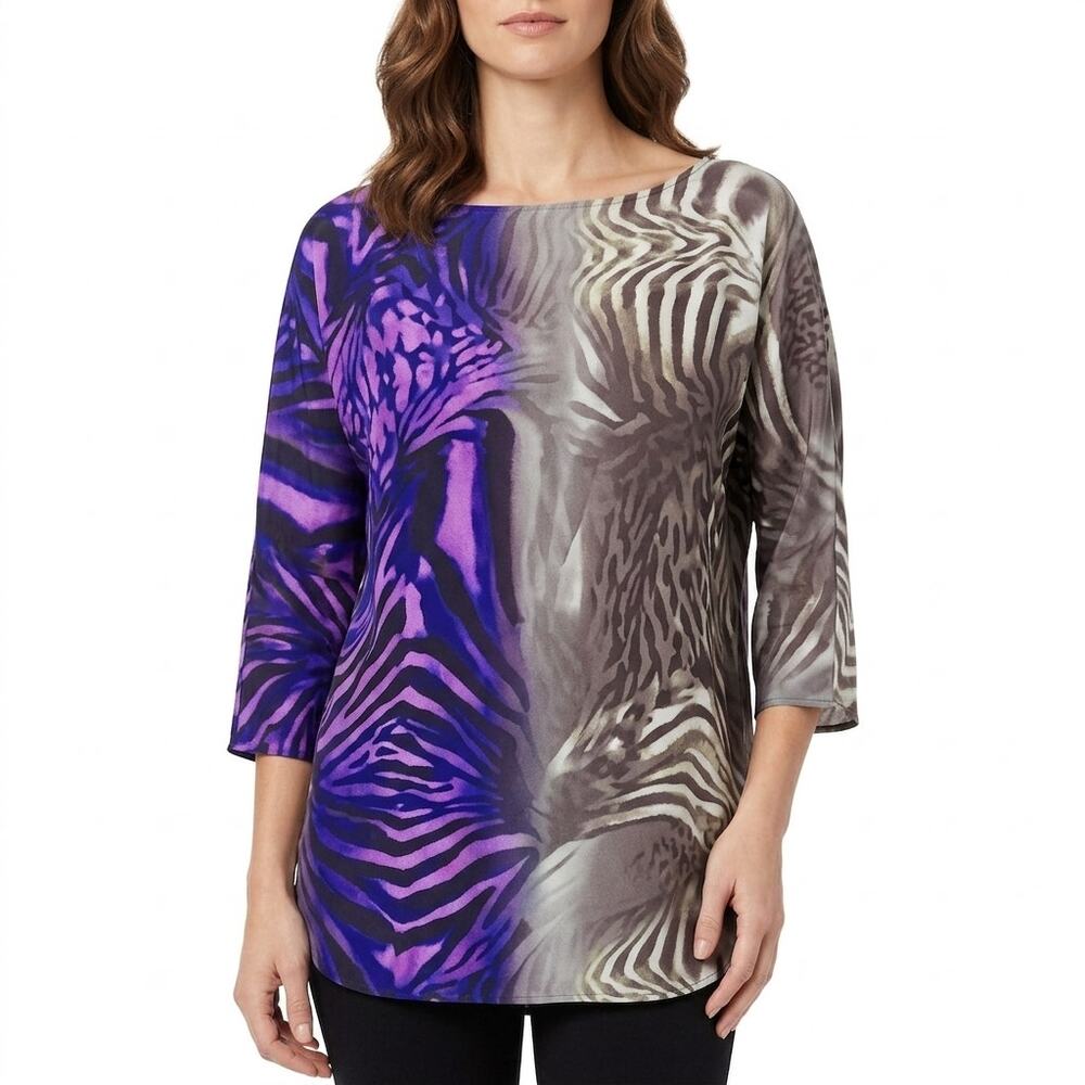 bebe 708SZ101-J482 100% Silk Purple Graphic Lightweight Top Women Size S